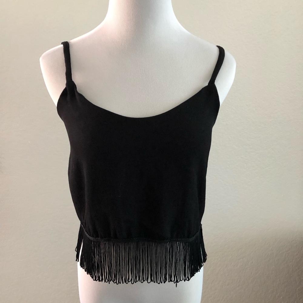 Black Fringe Bottom Crop Tank